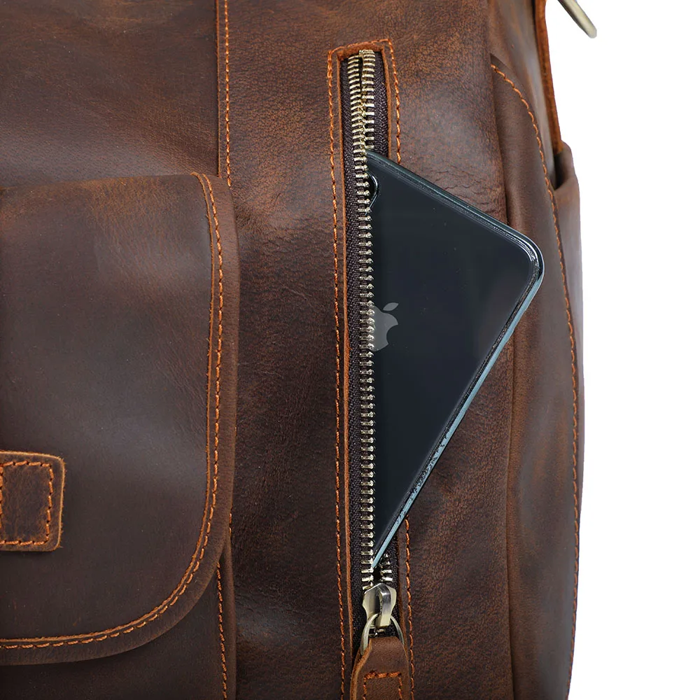 S.WORKER Luxuriöse Reisetasche aus Vollnarbigem Rindsleder im Vintage-Stil, Große Handgepäcktasche – Detail 20
