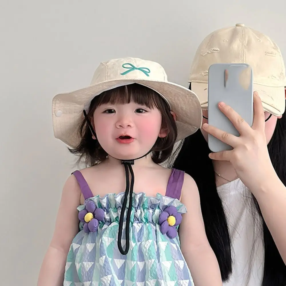 

Korean Style Candy Color Bucket Hat Quick-dry Shading Hat Summer Kid Sunhat Bow Embroidery Anti-UV Sun Hat