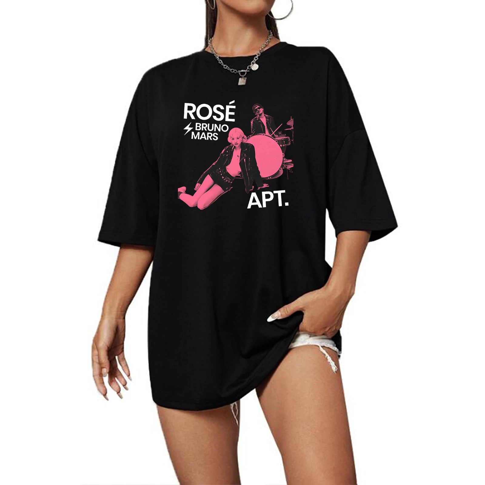 Rose Rosie APT. Bruno Mars Extra Large T-shirt O-Neck Short Sleeve Fashion Oversize Shirts