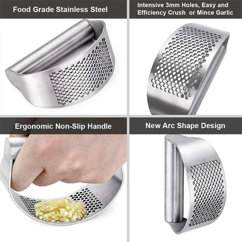 Upgraded Stainless Steel Garlic Press Squeezer Manual Garlic Ginger Rocker Crusher Garlic Cutting Mince Tools Kitchen Gadgets