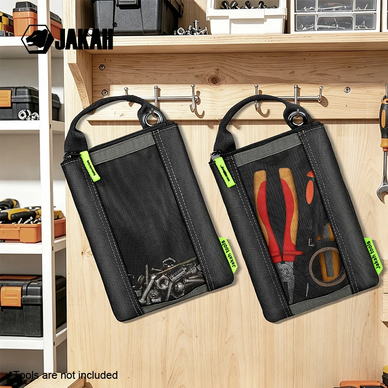 Jakah 2 Pack Fastener Bags Nail Power Tool Bag Accessories Suspension Type Storage Bag Easy Carry with Mesh Window JK-211