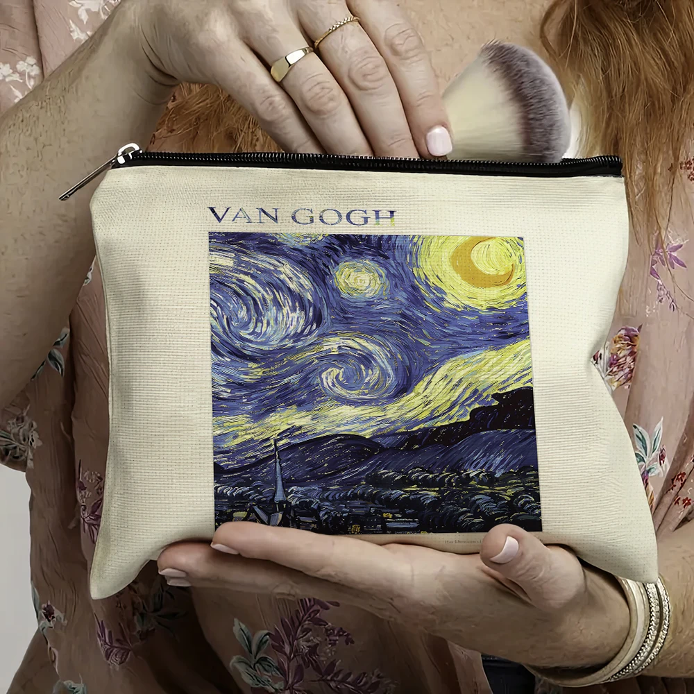

Vincent Van Gogh Women Cosmetic Bag Starry Night Double Print Lady Wedding Makeup Bags Girl Travel Handbag Organizer Wallet