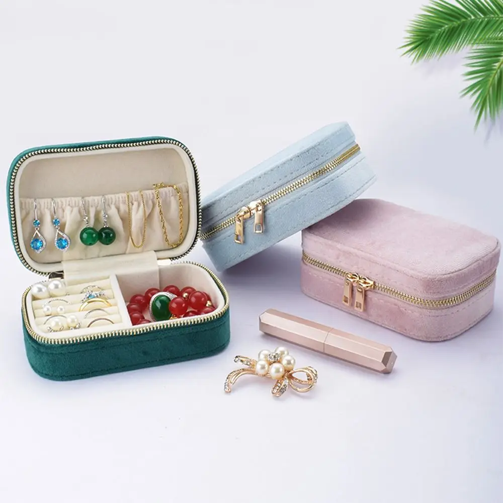 

Zipper Closure Jewelery Storage Case Velvet Flannel Lining Portable Jewelry Box Square Convenient Necklace Storage Case