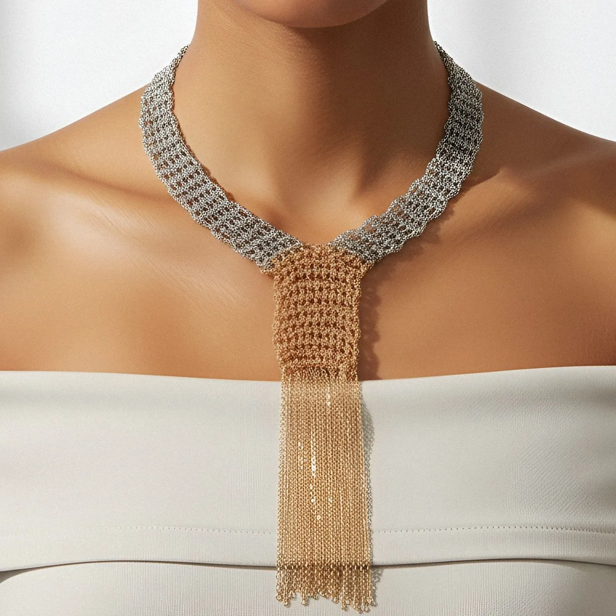 ZA exaggerated multi-layer tassel long alloy woven women's necklace bohemian body chain source