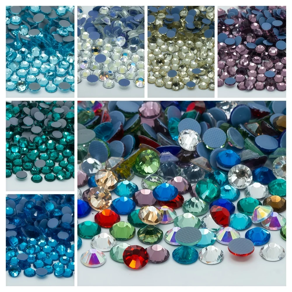 

SS6-SS20 высококачественные стеклянные кристаллы, термоотвержденные стразы с плоской задней частью, сверкающий камень, украшение для ногтей, аксессуары «сделай сам»