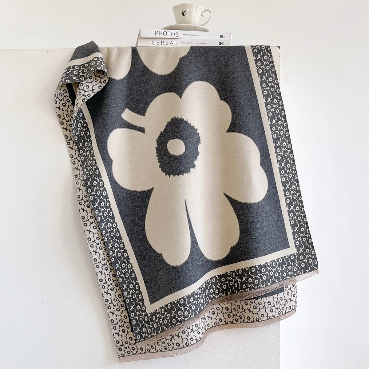 Scarf Women Large Flower Jacquard Shawl Imitation Cashmere Wrap Cape Stole Autumn Winter Outer Wear Neck Warmer