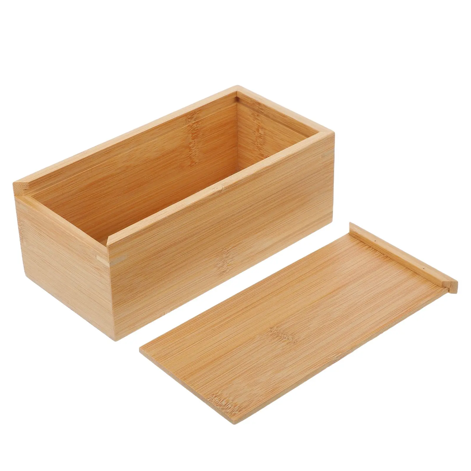 

Wooden Storage Box Sliding Lid Large Capacity Desk Organizer Unfinished Bamboo Craft Material Stylish Appearance