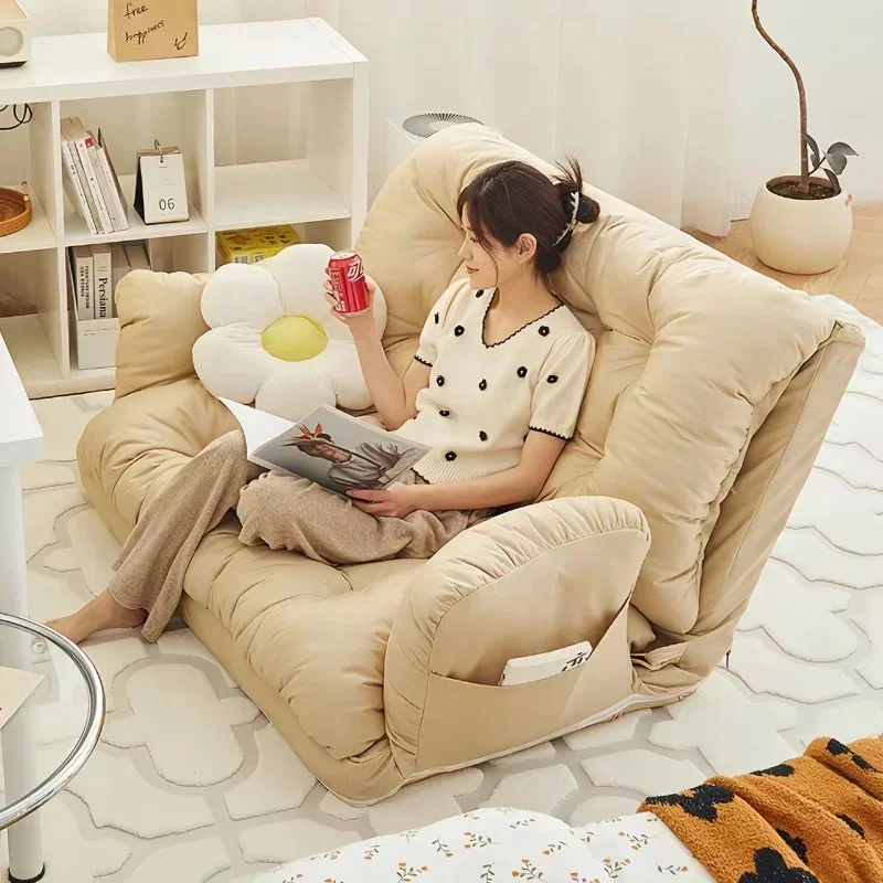 Household Foldable Lazy Sofa Bedroom Tatami Chair Bed Back Balcony Single Chair Foldable Small Sofa Can Lie Down and Sleep