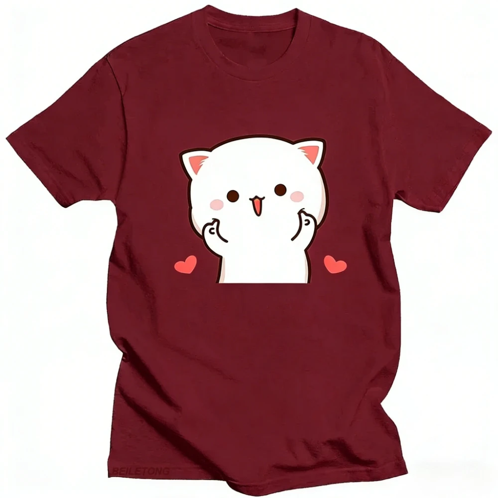 Funny Cute Peach and Goma Mochi Cat Women T-shirt Cartoon Print Women\'s Kawaii Clothes Harajuku Y2K Girls Casual Daily Life Tops