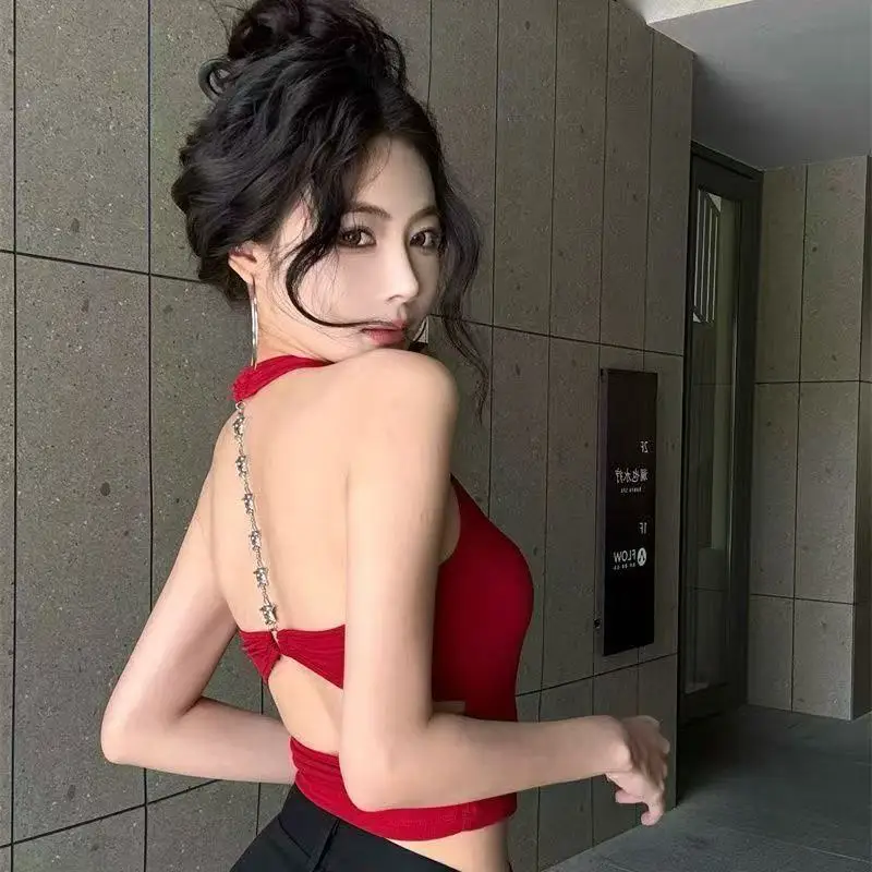 Sexy Strapless Backless Vest Women Summer Star Chain Chic Cutout Tank Tops Hanging Neck Sleeveless Harajuku Y2K Camis Top