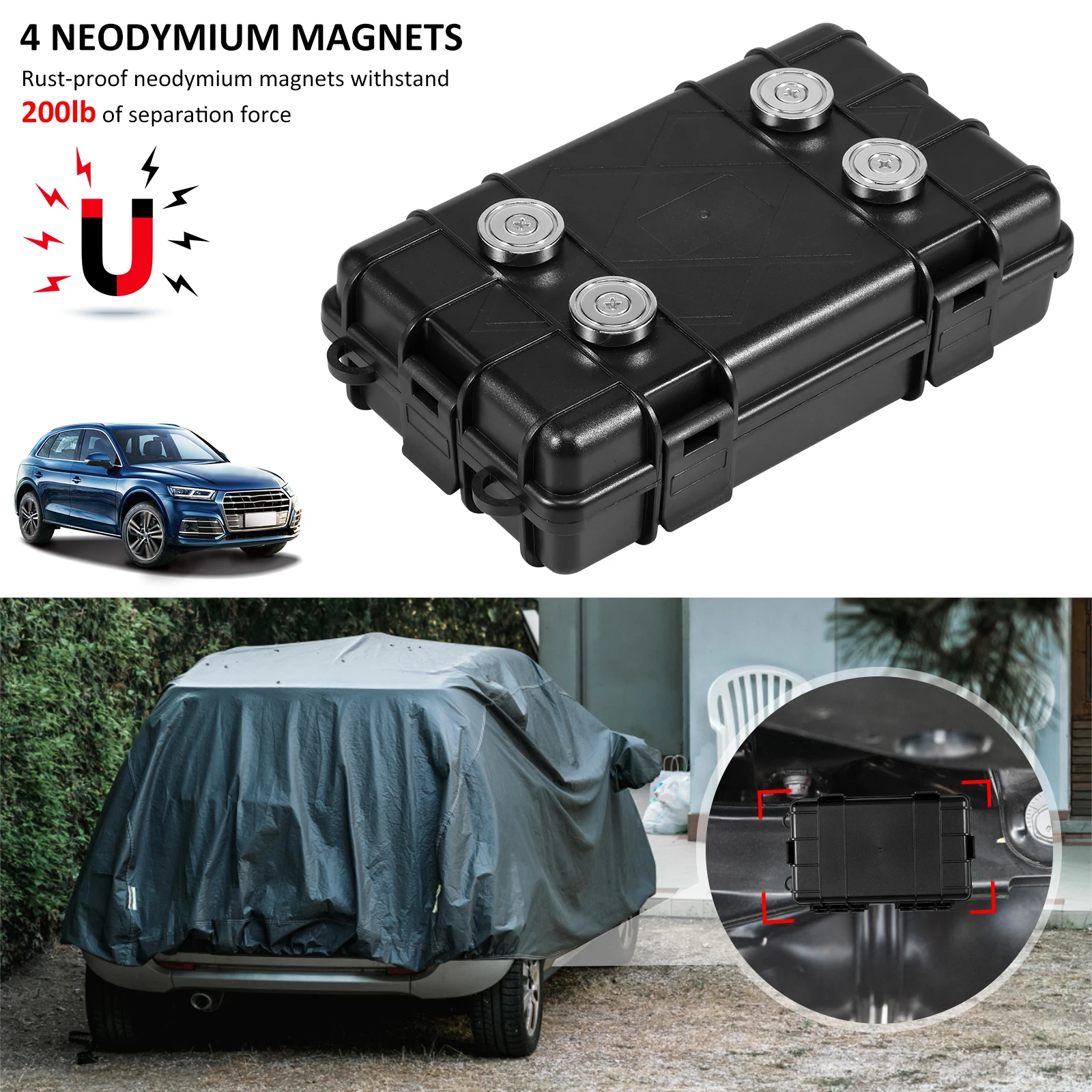 Waterproof Magnetic Key Box Magnetic Under Car Key Holder Rust-Proof Hider Box Multifunctional Box for Spare Key GPS Locator