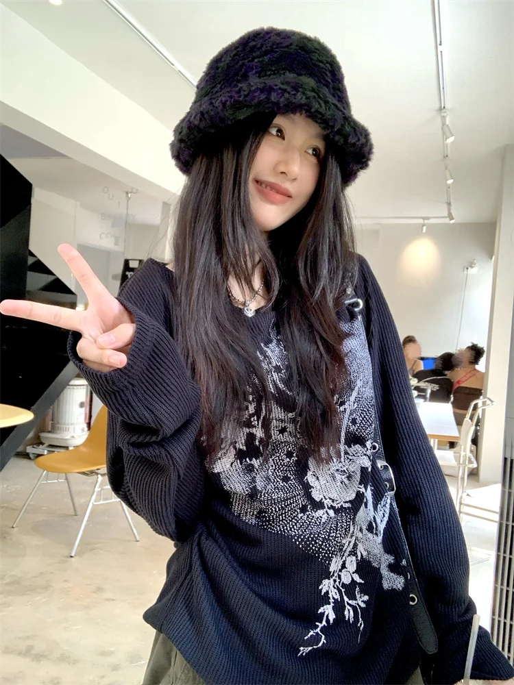 2024 Y2k Design Print Tops Casual Loose Long Sleeve T Shirts for Women Spring Autumn Simple Harajuku Vintage All Match Clothing