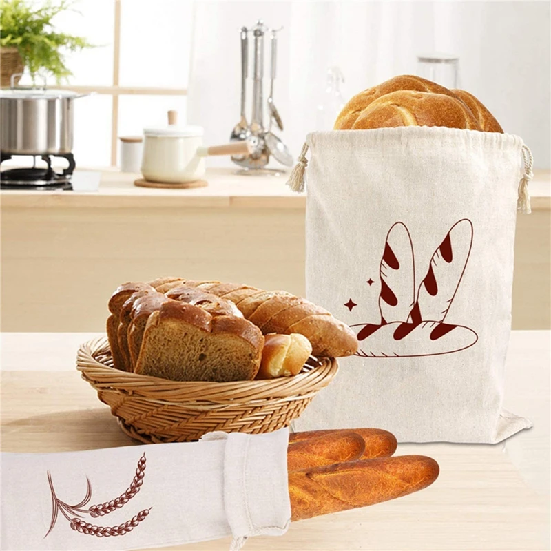 Linen Bread Bag Reusable Baguette Cotton Drawstring Storage Bag Loaf Homemade Bread Fresh Eco Friendly Keeping for Baguette