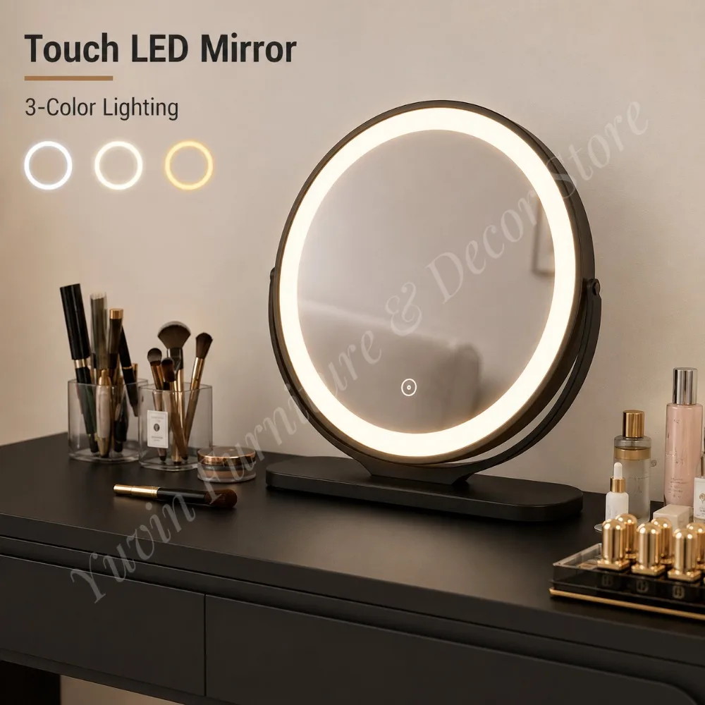 Wholesale Durable Modern Dressing Table Set with LED Mirror Reversible Cabinet & Stool for Bedroom Bathroom & Living Room