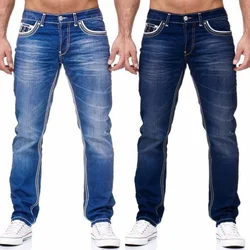 Jean Droit en Denim avec Poches Solides pour Homme, Pantalon d'Affaires Décontracté, Fj03/Streetwear, Printemps Été