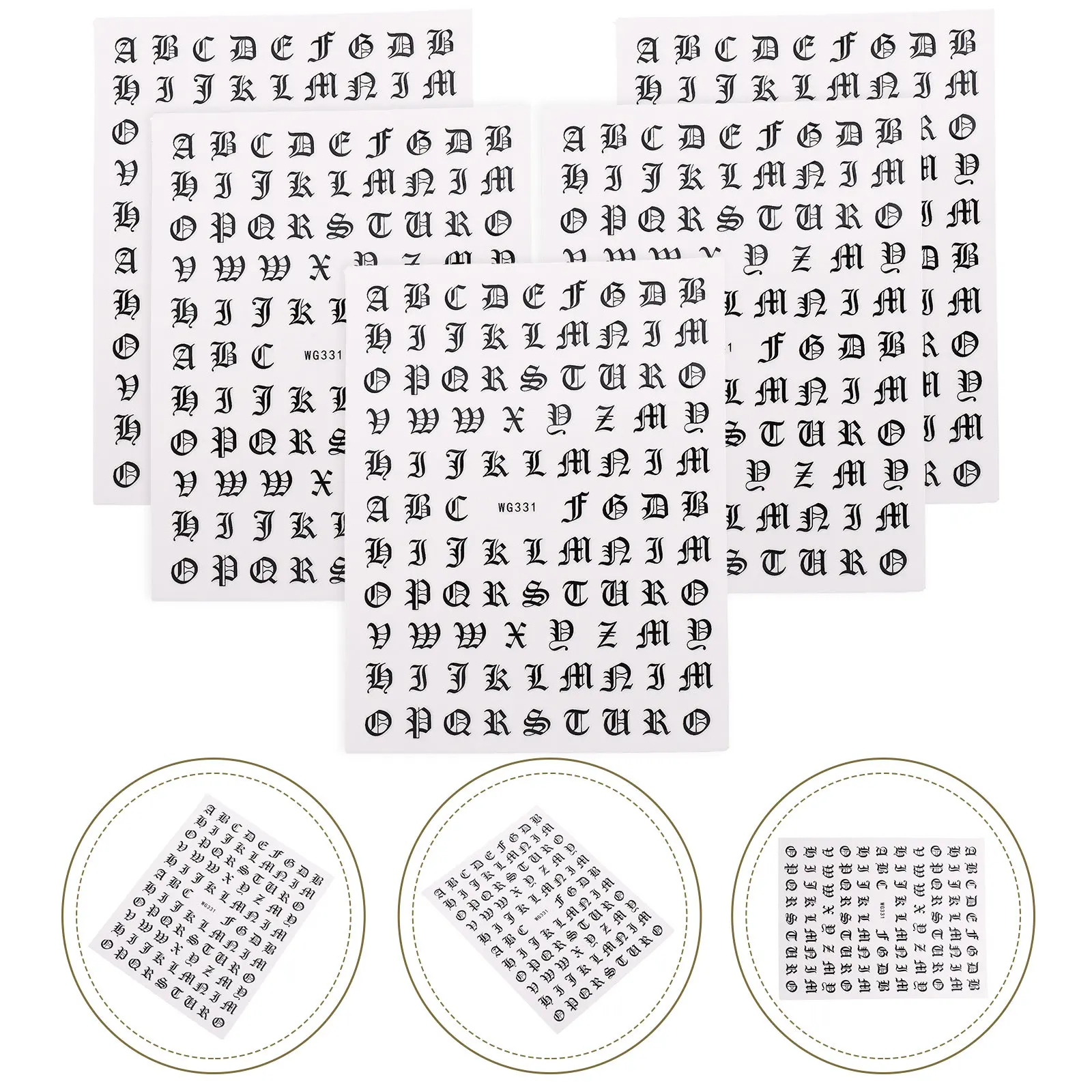

5 Sheets Alphabet Nail Decals Self-Adhesive Manicure Stickers DIY Nail Art Supplies Home Use Alphabet Stickers