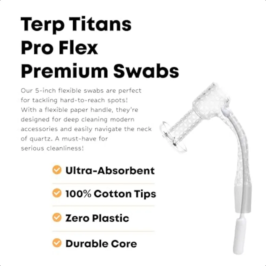 TerpTitans Pro Flex Hisopos de algodón flexibles de 5 pulgadas Paquete de 2 puntas de barril para una absorción máxima y puntas de punta fina para espacios apretados