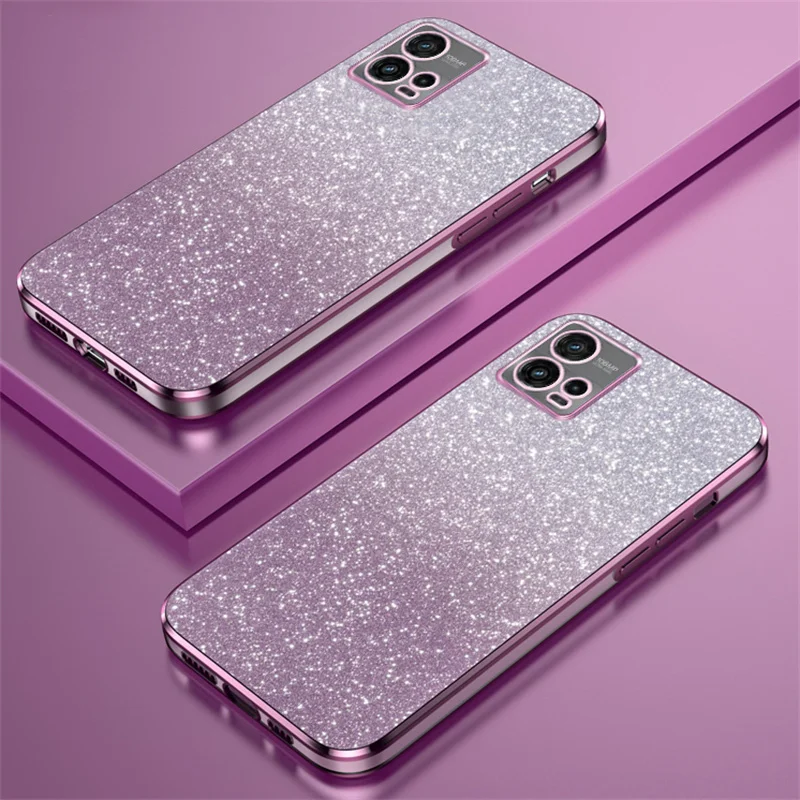 Luxury Plating Gradient Glitter Phone Case For Motorola Moto G13 G23 G53 G73 G72 E13 E22 E32 E20 E6s E7 Plus Power Silicone Capa