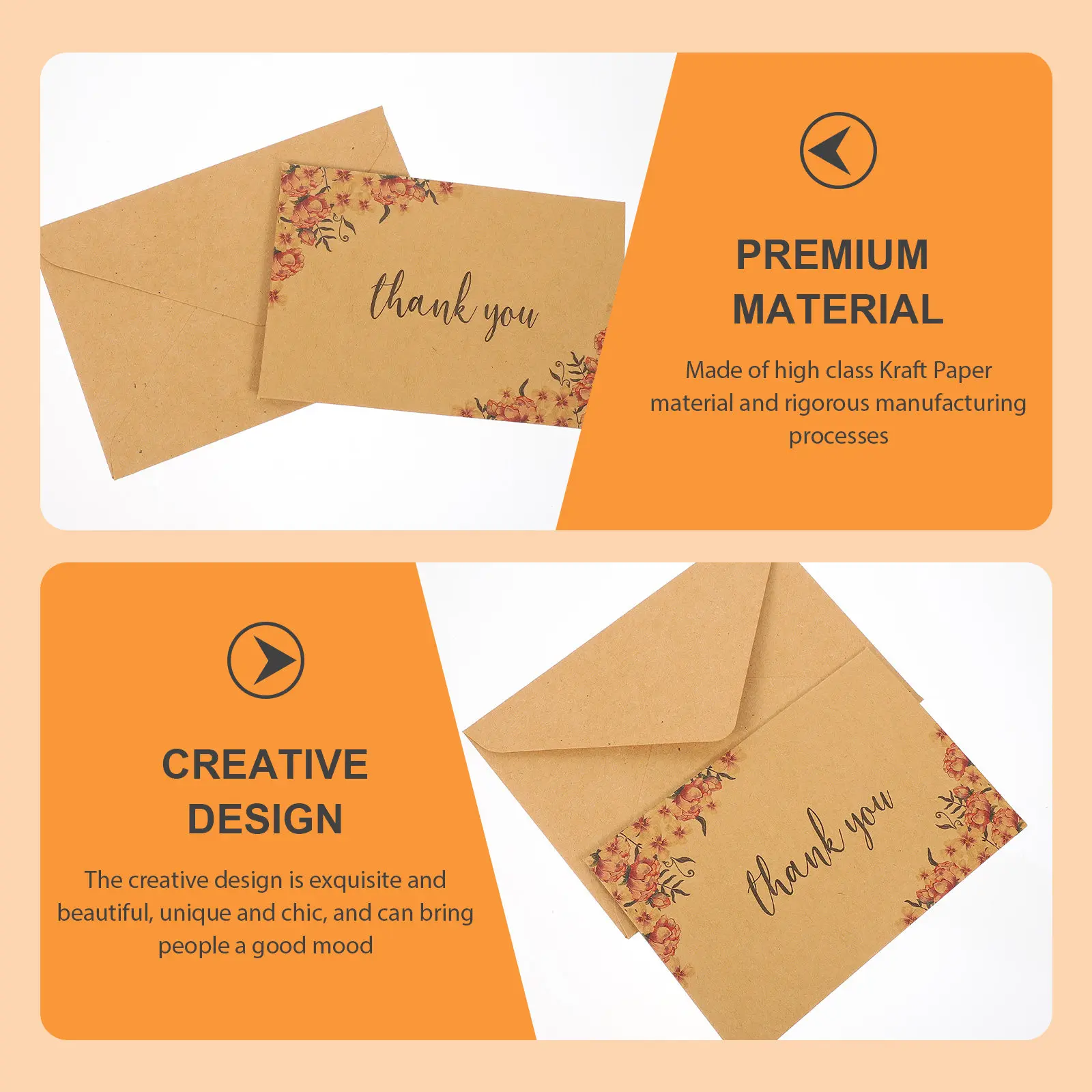 

10Pcs Retro Thank You Cards Kraft Paper Smooth Touch Creative Design for Thanksgiving Day Celebration Thank You Cards