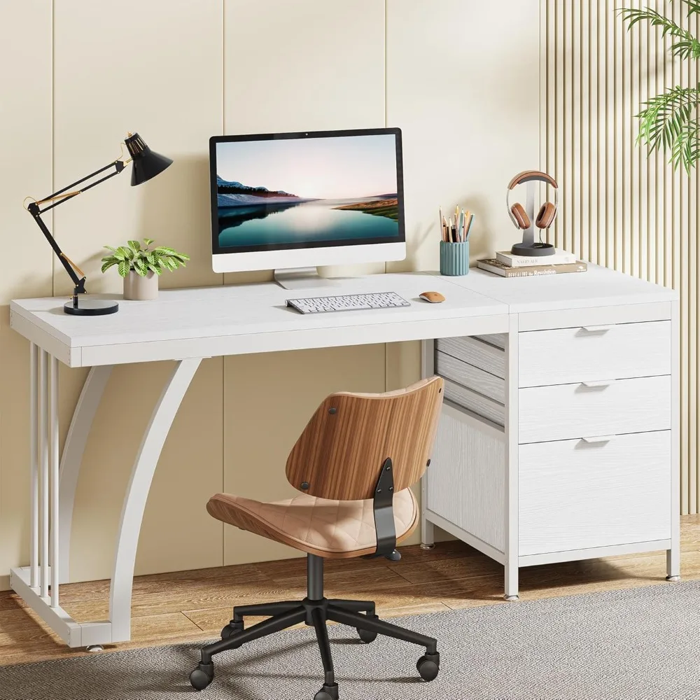 

Computer Desk with 3 Drawers, 59-Inch PC Desk with Reversible Drawers, Industrial Study Writing Table Workstation with File Sto