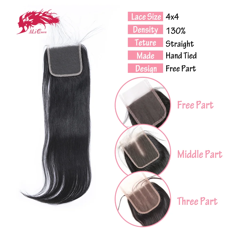 Ali Queen Hair Straight 4x4 5x5 Lace Closure Human Hair HD Lace Frontal Original Raw Hair Natural Color Free Part Pre Plucked
