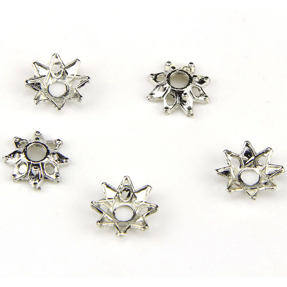 150 Pcs Jewelry Accessories Metal Spacer Beads Receptacle Silver Mixed Pendants Flower Charms