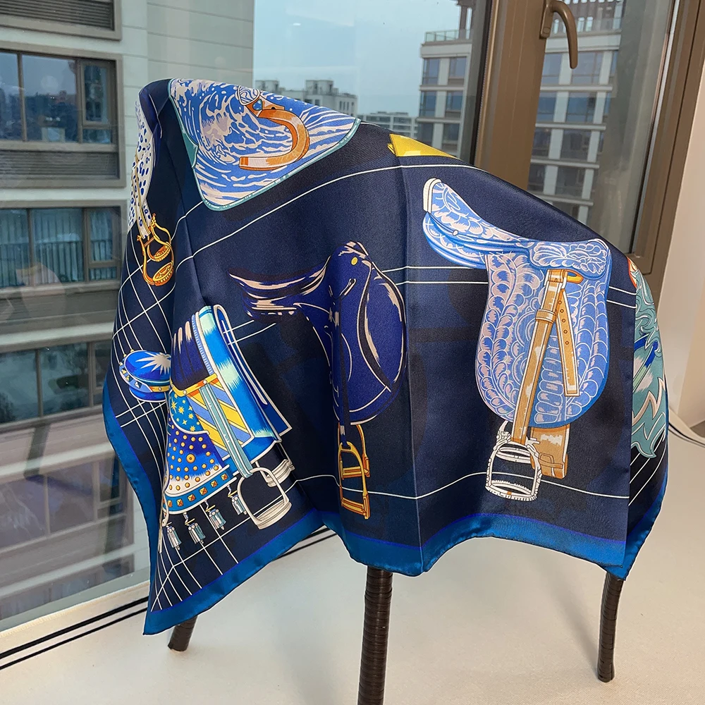 

Blue Silk Scarf 90CM Twill Bandanas Luxury Designer Herms Rollerd Shawls Hair Neck Accessories Decoration Christmas Gift