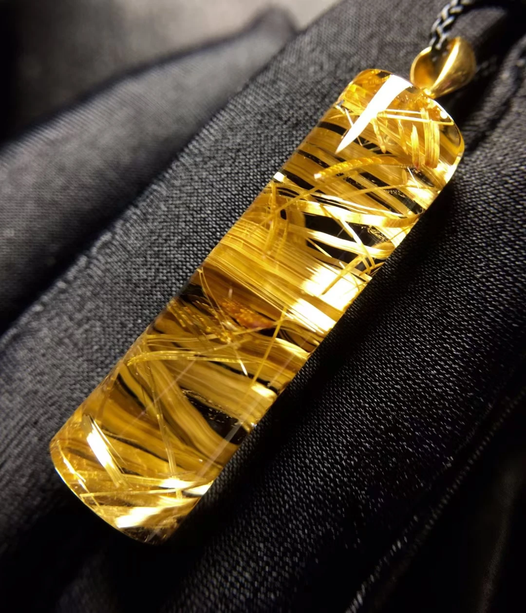 

Natural Gold Rutilated Quartz Pendant Rutilated Quartz Jewelry Rectangle 34*10.3mm 18K Gold Men Women Brazil AAAAAAA