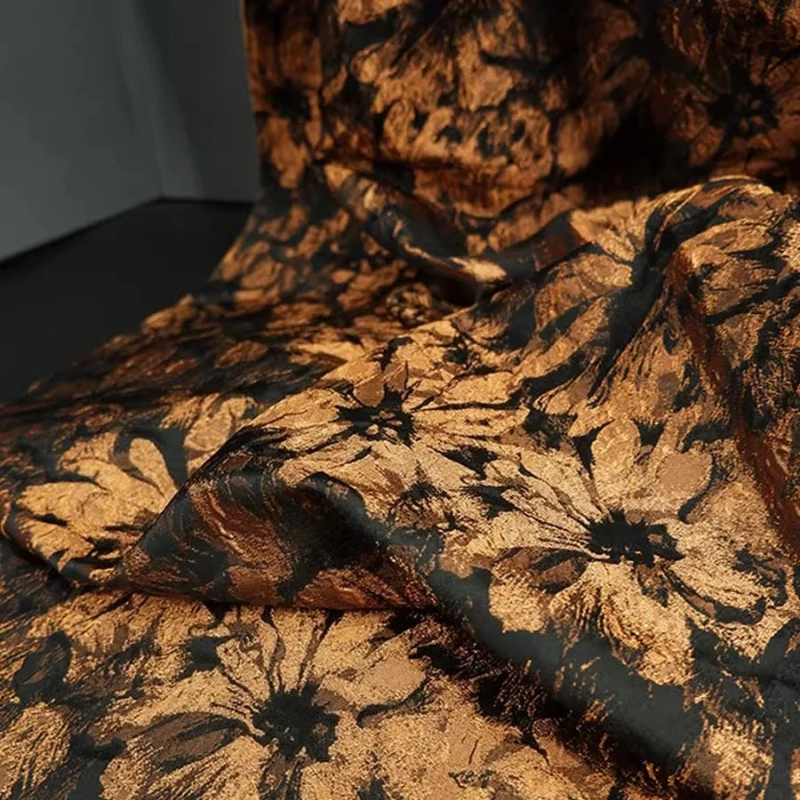 Oil Painting Jacquard Fabric Handmade Home Sewing Black Gold Gradient Floral DIY Skirt Designer Textile Handmade Crafts Material