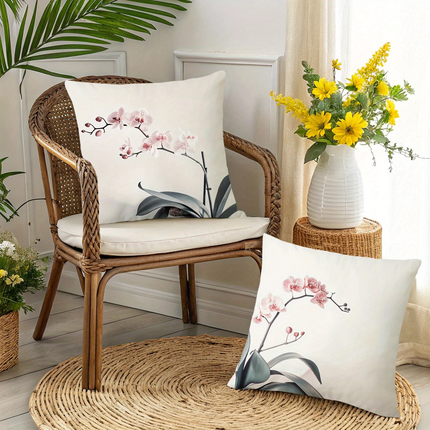 4pcs Boho Botanical Print Throw Pillow Covers, 18x18 Inch, Soft Short Plush with Zipper Closure - Minimalist Geometric Floral De