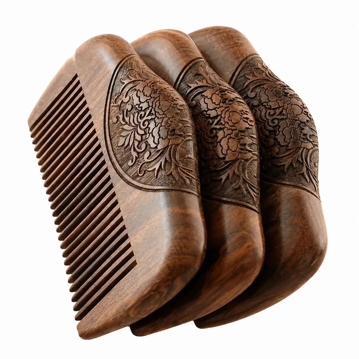 Black Gold Sandalwood Comb, Wooden Hair Comb with Comfortable Handle and Smooth Teeth for Daily Hair Grooming