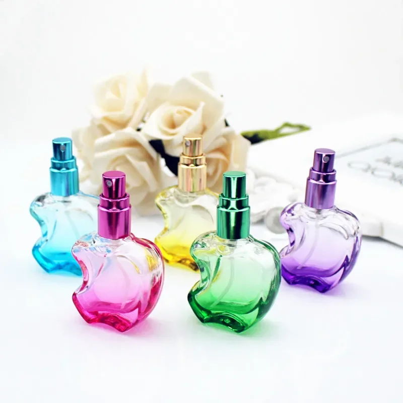 1pc 12ml Colorful Apple Shaped Empty Glass Perfume Bottle Small Sample Portable Parfume Refillable Scent Sprayer Bottle