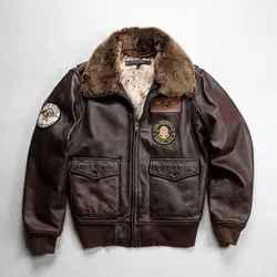 L221 Super offerta! US Big Size Air Force G1 Pilot Warm Real collo di pelliccia rimovibile cappotto in vera pelle di mucca giubbotto Bomber in pelle bovina