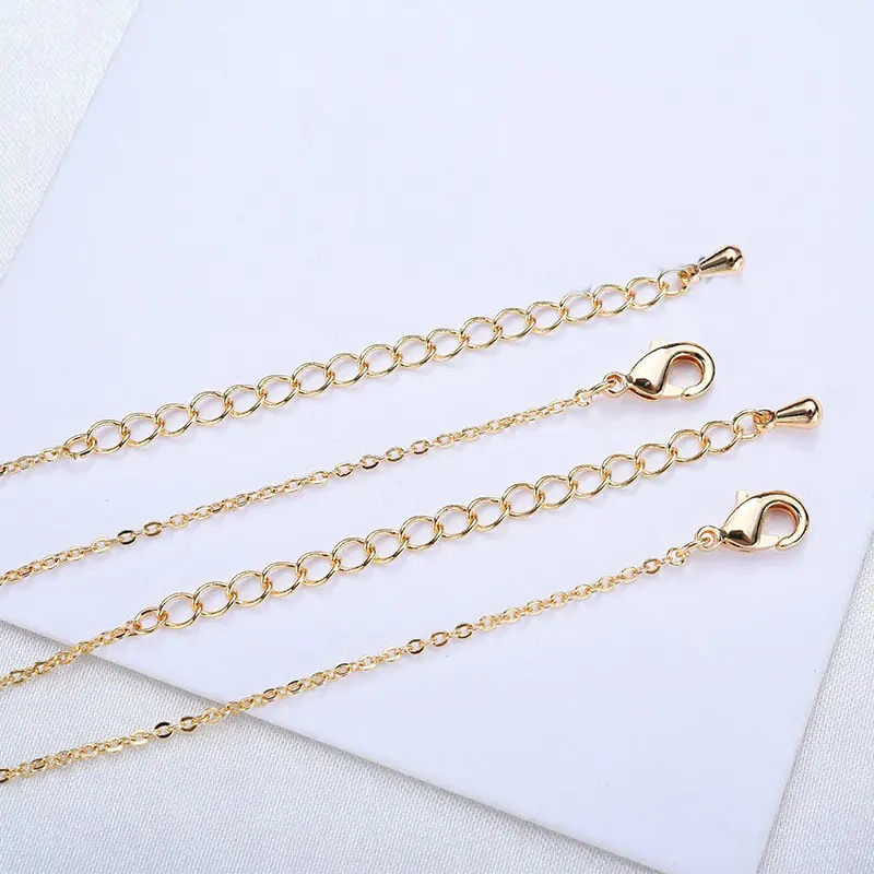 2PCS Length 45CM 14K Real Gold Color Brass Finished Necklace Chain High Quality DIY Jewelry Making Findings Accessories