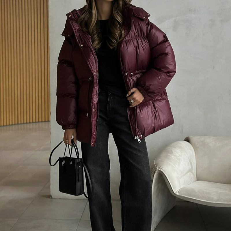 Manteau en coton à capuche et fermeture éclair pour femme, nouveau Style à la mode, manteaux chauds et confortables avec cordon de serrage, veste en coton Slim Fit, hiver 2026