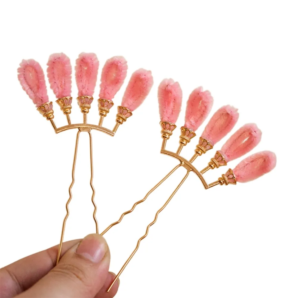 

Vintage Chinese Style U-shaped Hairpin Sweet Plush Ball Hanfu Hair Sticks Alloy Retro Long Tassel Hairpin Photography Headdress