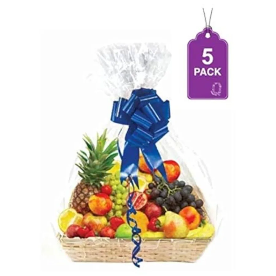 

Clear Basket Bags, 5 Pack Large Clear Cellophane Wrap for Baskets and Gifts 30"x 40" 1.5 Mil Thick 5