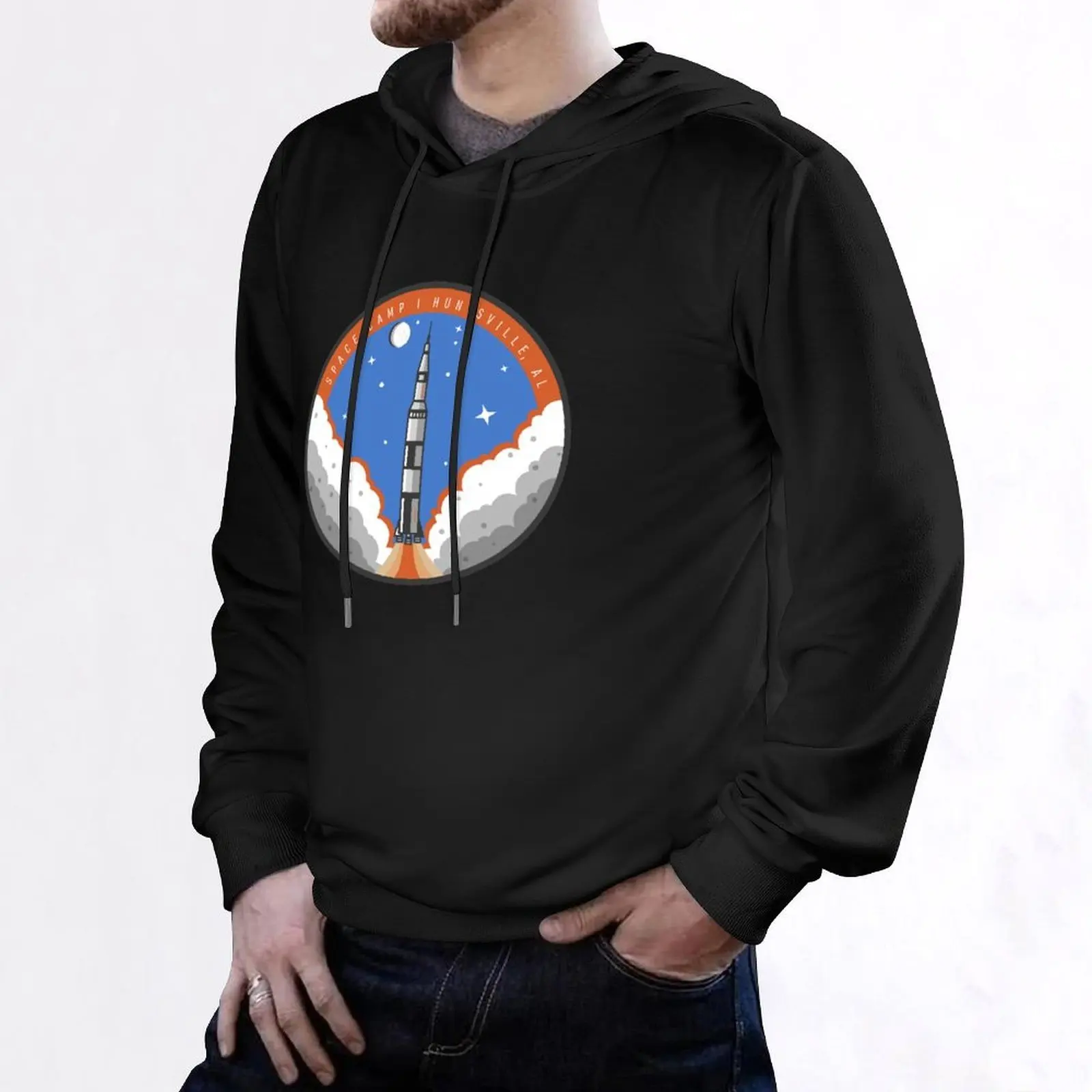 SAVE SPACE CAMP، تي شيرت للجنسين باللون الرمادي المنقط الداكن، تي شيرت SAVE SPACE CAMP، تي شيرت ممتاز للجنسين باللون الرمادي المنقط الداكن (قلنسوة خلفية)
