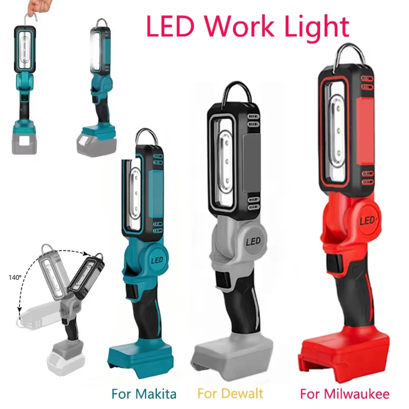 

Беспроводной светодиодный рабочий фонарь 1200 лм для Makita/Dewalt/Milwaukee, складной светильник с аккумулятором 18 В, 20 В, с крючком для мастерской, кемпинга, отдыха на природе