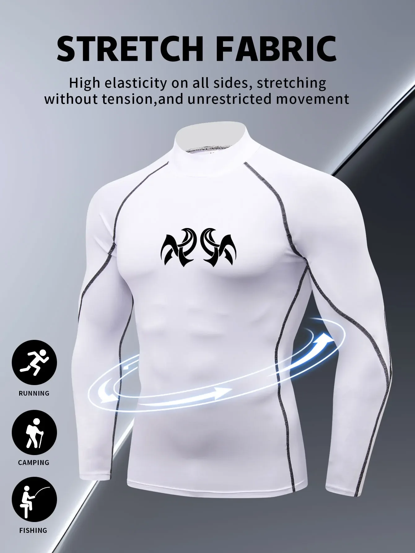 Men's training shirt, tight sports long sleeve top, moisture wicking sweat quick drying sportswear, for gym football training