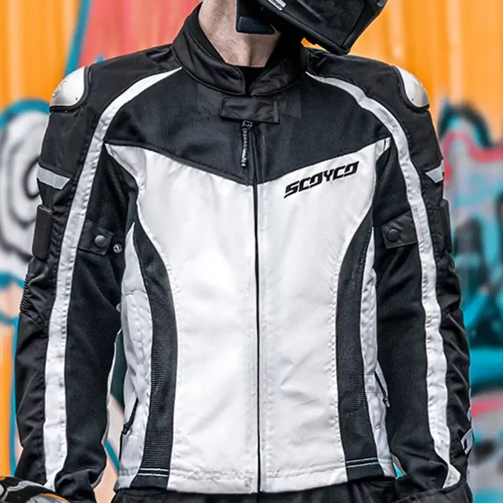 White Reflective Motocross Coat Anti-fall Motorcycle Equipment Wear-resistant  Jacket Breathable Men's Biker Clothing