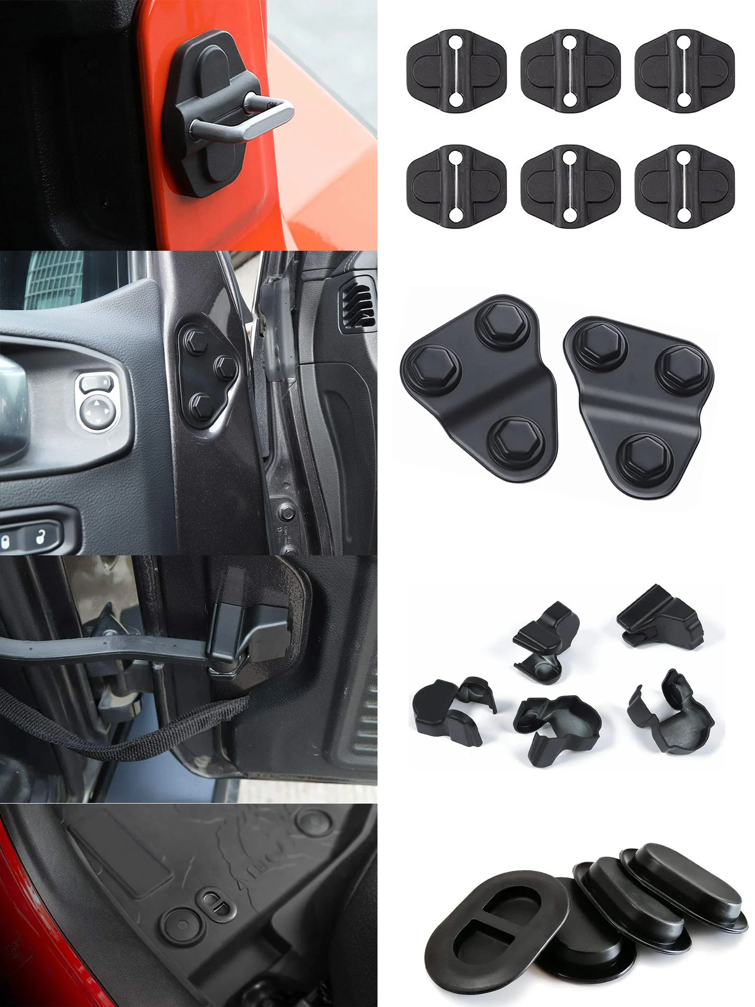 For Jeep Wrangler JL 2018-2024 Door Lock Buckle Screw Cover Limit Strap Hinges Footman Loop Bracket Cover Protector Cap 17pcs