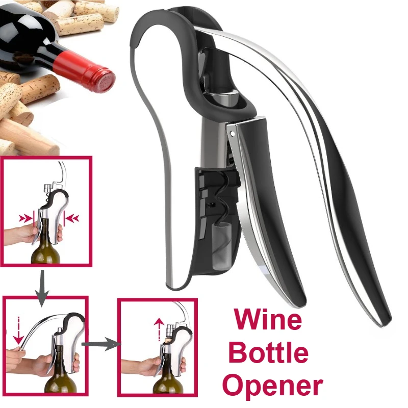 

Stainless Steel Wine Bottle Opener Vertical Lever Corkscrew Manual Handheld Corkscrew with Ergonomic Lever Pump