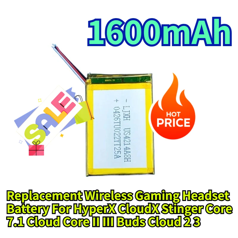 

1600mAh Replacement Wireless Gaming Headset Battery For HyperX CloudX Stinger Core 7.1 Cloud Core II III Buds Cloud 2 3