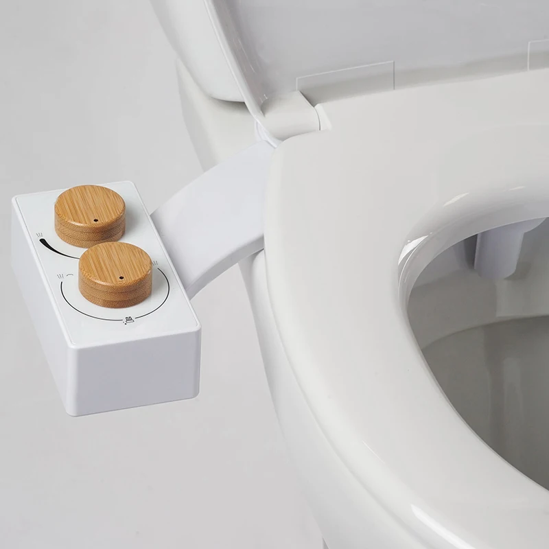 

Bamboo Knob Toilet Seat Attachment Non-Electric Self Cleaning Water Sprayer with Adjustable Water Pressure Nozzle Angle Control