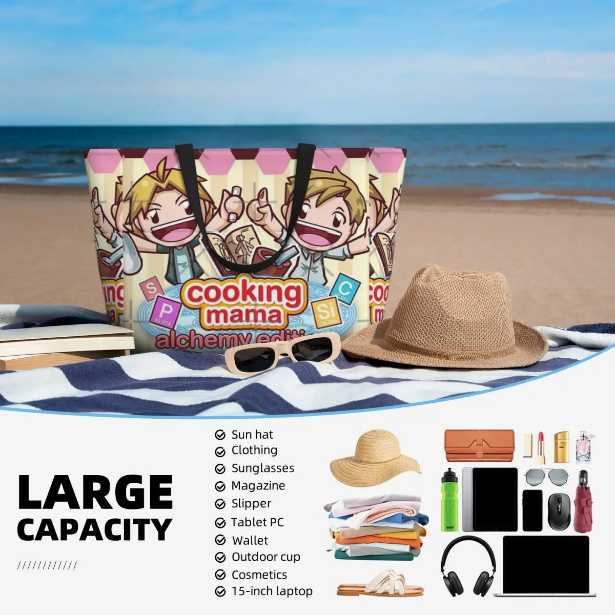 Cooking Mama Alchemy Beach bolsa de viaje, bolsa de mano moderna de gran capacidad, regalo de cumpleaños, patrón multiestilo