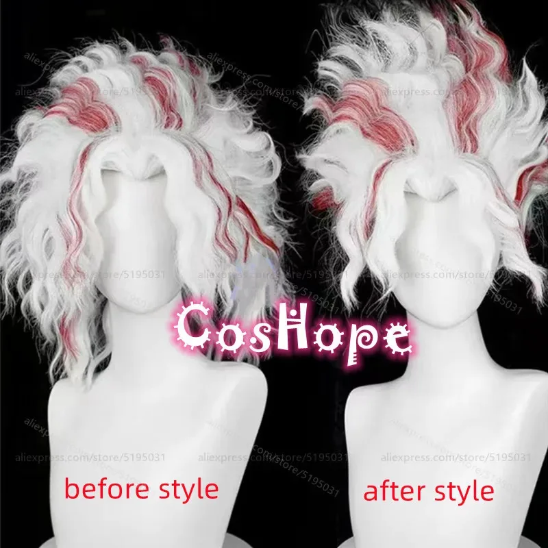 

Okarun Occult Kun 42cm Short Frizzy Silver White Red Highlights Wig Cosplay Anime Heat Resistant Synthetic Wigs