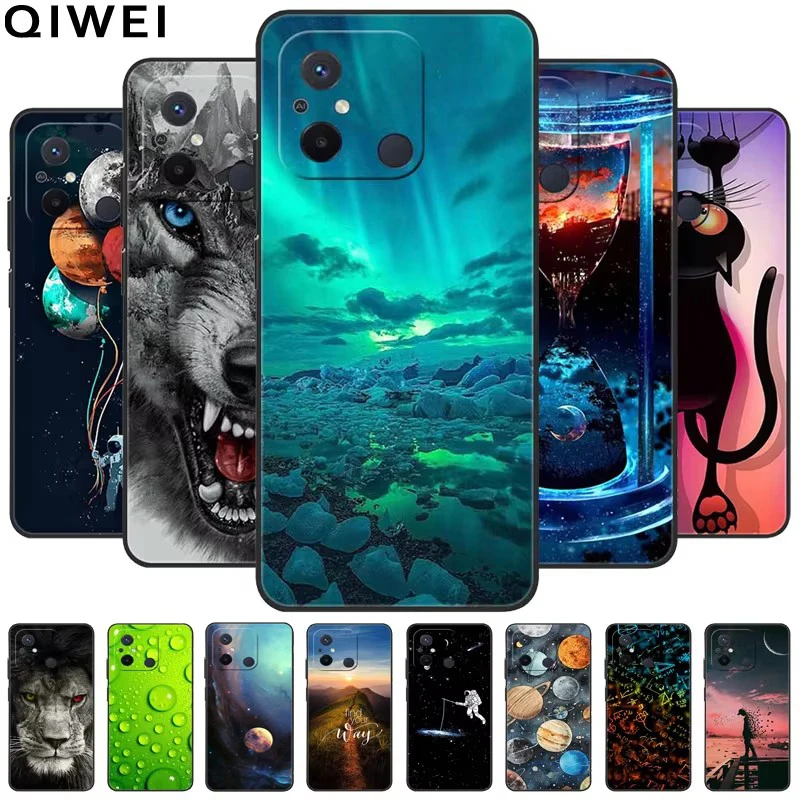 Soft Cover for Redmi 12C Case Black TPU Bumper Silicon Coques for Xiaomi Redmi 12C Phone Cover Redmi12C 12 C Wolf Lions Printing