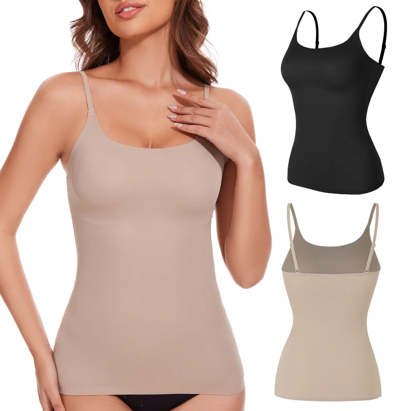 Women's Shapewear Tummy Control Tank Tops Seamless O Neck Adjustable Straps Body Shaper Compression Push Up Belly Slimming Camis