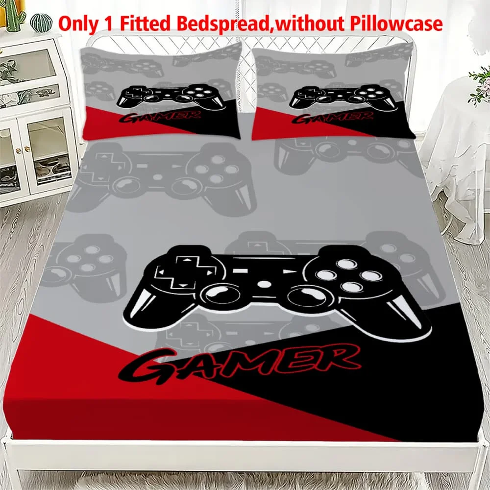 1 Stück Gaming-Controller & „GAMER“-Aufdruck Spannbettlaken mit Tiefen Taschen, Elastischer Matratzenbezug für Einzel-, Doppel-, Queen- und King-Size-Betten, Schlafzimmer-Deko